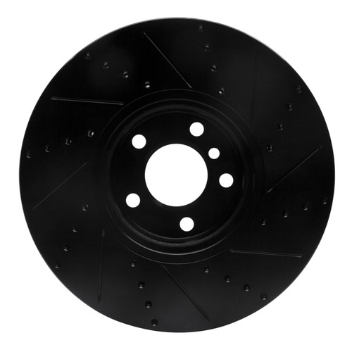 R1 10-18 BMW 535I GT Right Front Drilled & Slotted Black Brake Rotor