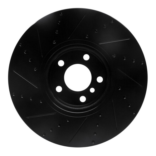 R1 10-18 BMW 550I Left Front Drilled & Slotted Black Brake Rotor