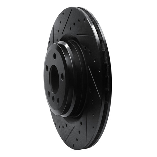 R1 09-19 BMW 750LI Rear Left Drilled & Slotted Black Brake Rotor