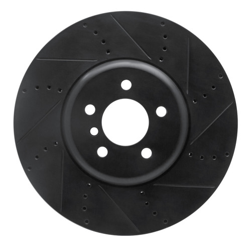 R1 09-17 BMW 550I GT Right Front Drilled & Slotted Black Brake Rotor