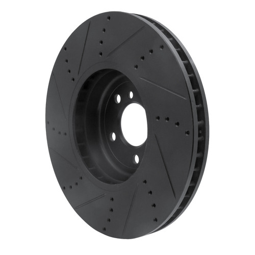 R1 09-17 BMW 550I GT Right Front Drilled & Slotted Black Brake Rotor