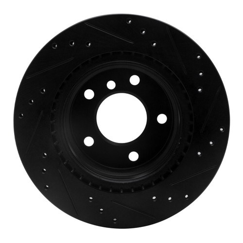 R1 08-13 BMW 128I Rear Left Drilled & Slotted Black Brake Rotor