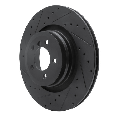 R1 07-08 BMW ALPINA B7 Rear Left Drilled & Slotted Black Brake Rotor