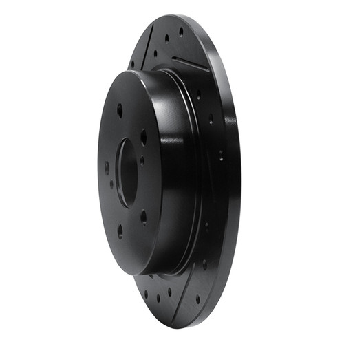 R1 10-13 Suzuki Kizashi Rear Left Drilled & Slotted Black Brake Rotor