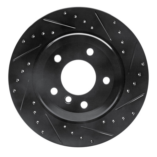 R1 04-10 BMW 530I Rear Right Drilled & Slotted Black Brake Rotor