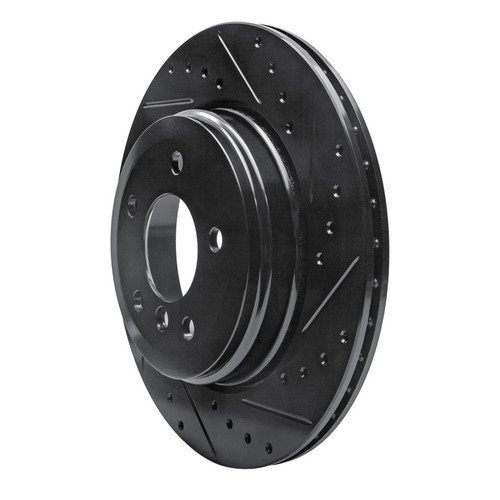 R1 04-10 BMW 530I Rear Right Drilled & Slotted Black Brake Rotor