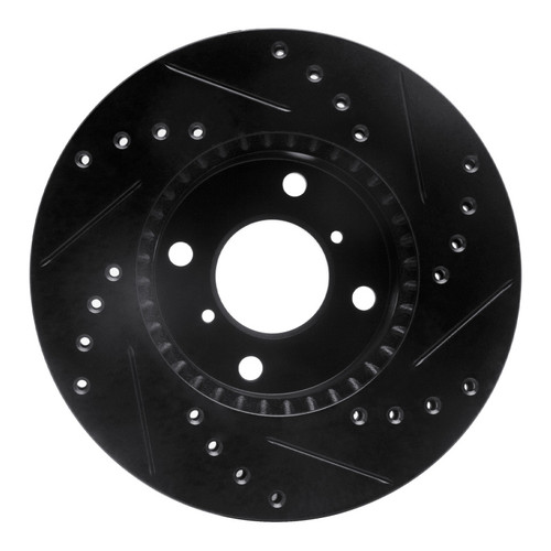 R1 99-07 Suzuki AERio Front Left Drilled & Slotted Black Brake Rotor