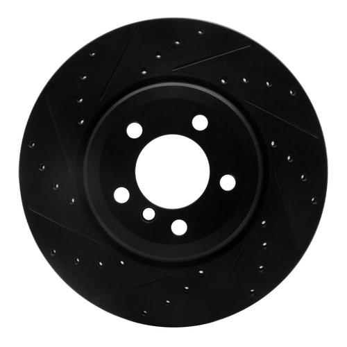 R1 02-05 BMW 760LI Rear Left Drilled & Slotted Black Brake Rotor