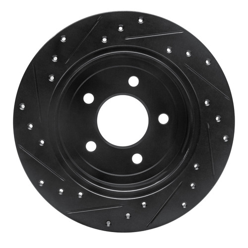 R1 97-07 Chrysler Town & Country Rear Right Drilled & Slotted Black Brake Rotor