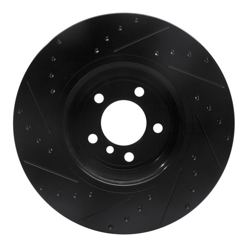 R1 02-08 BMW 760LI Front Right Drilled & Slotted Black Brake Rotor