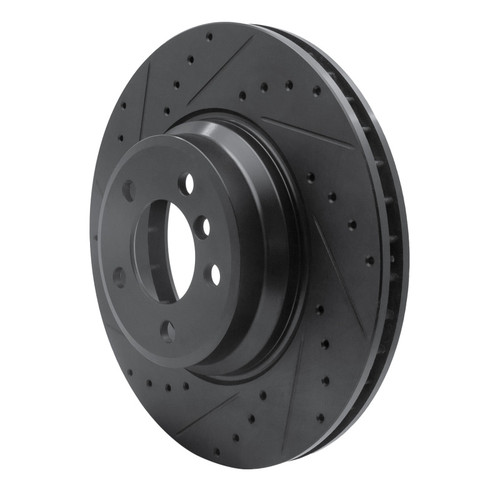 R1 02-08 BMW 745LI Front Left Drilled & Slotted Black Brake Rotor