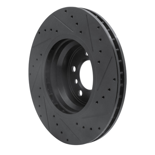 R1 02-08 BMW 745LI Front Left Drilled & Slotted Black Brake Rotor