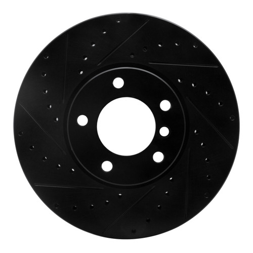 R1 00-03 BMW 540I Front Left Drilled & Slotted Black Brake Rotor