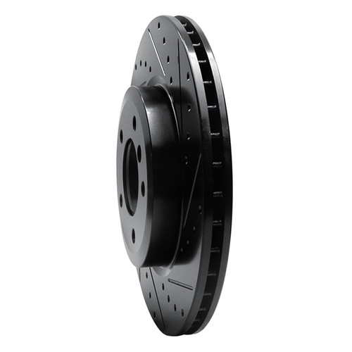 R1 01-08 BMW 330I Front Right Drilled & Slotted Black Brake Rotor