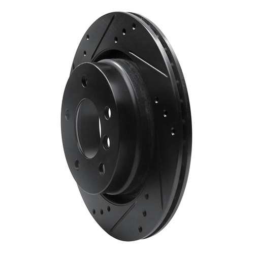 R1 99-06 BMW 323I Rear Left Drilled & Slotted Black Brake Rotor