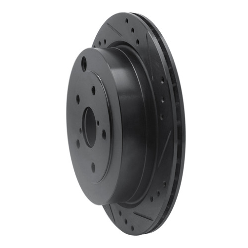 R1 06-14 Subaru Tribeca Rear Right Drilled & Slotted Black Brake Rotor