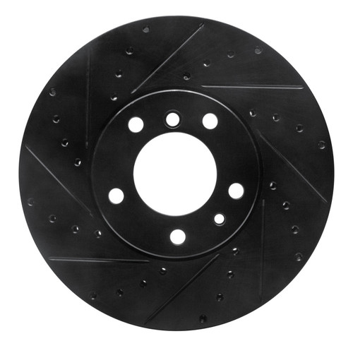 R1 91-01 BMW 740I Front Left Drilled & Slotted Black Brake Rotor