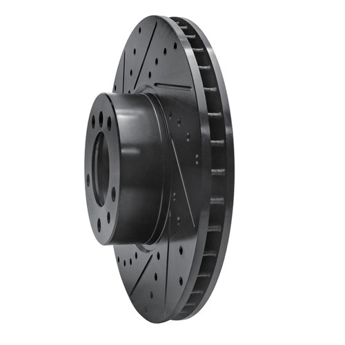 R1 91-01 BMW 740I Front Left Drilled & Slotted Black Brake Rotor