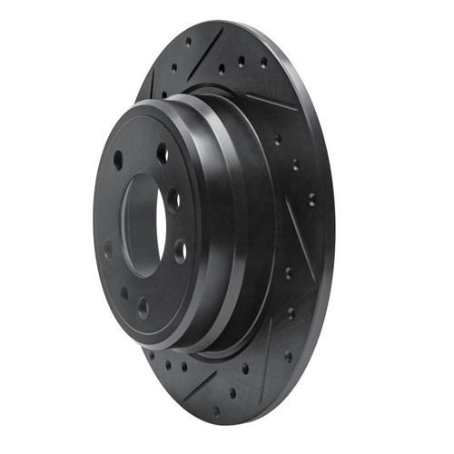 R1 89-95 BMW 530I Rear Left Drilled & Slotted Black Brake Rotor