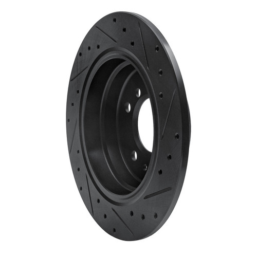 R1 89-95 BMW 530I Rear Left Drilled & Slotted Black Brake Rotor