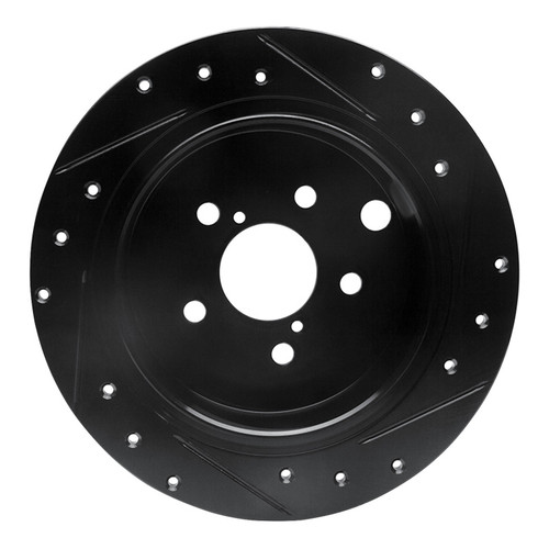 R1 12-23 Subaru Crosstrek Rear Left Drilled & Slotted Black Brake Rotor
