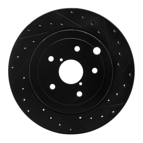 R1 08-20 Subaru Impreza Rear Right Drilled & Slotted Black Brake Rotor
