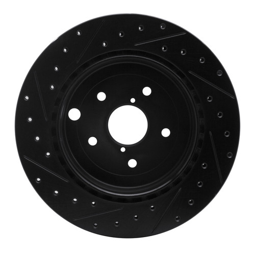 R1 08-20 Subaru Impreza Rear Right Drilled & Slotted Black Brake Rotor