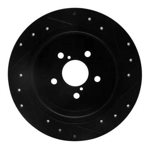 R1 05-09 Subaru Legacy Rear Left Drilled & Slotted Black Brake Rotor
