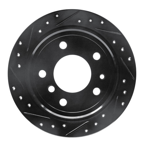 R1 81-86 BMW 735I Rear Left Drilled & Slotted Black Brake Rotor