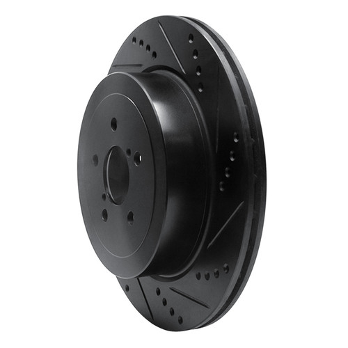 R1 03-04 Subaru Impreza Rear Right Drilled & Slotted Black Brake Rotor