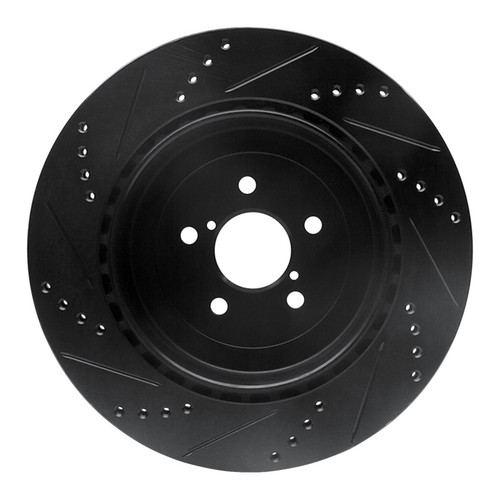 R1 03-04 Subaru Impreza Rear Right Drilled & Slotted Black Brake Rotor