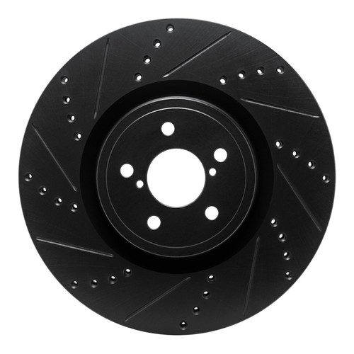 R1 03-25 Subaru Impreza Front Left Drilled & Slotted Black Brake Rotor