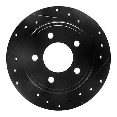 R1 93-04 Chrysler LHS Rear Right Drilled & Slotted Black Brake Rotor
