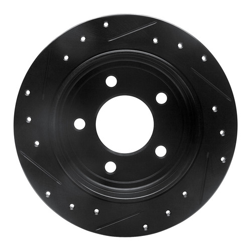 R1 93-04 Chrysler LHS Rear Right Drilled & Slotted Black Brake Rotor