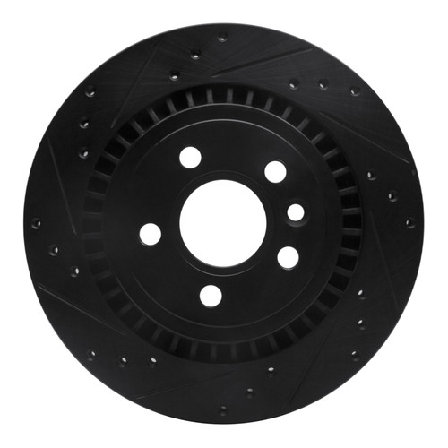 R1 07-18 Volvo XC70 Rear Left Drilled & Slotted Black Brake Rotor