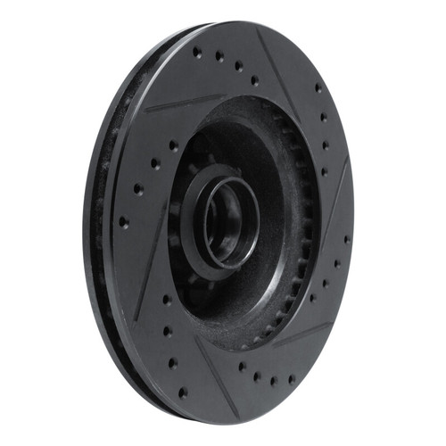 R1 70-72 Dodge Challenger Front Left Drilled & Slotted Black Brake Rotor