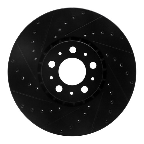 R1 03-14 Volvo XC90 Front Left Drilled & Slotted Black Brake Rotor