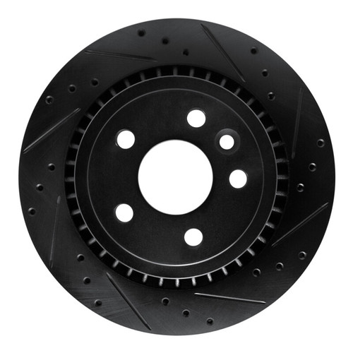 R1 10-17 Volvo XC60 Rear Right Drilled & Slotted Black Brake Rotor