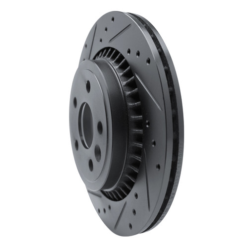 R1 10-17 Volvo XC60 Rear Left Drilled & Slotted Black Brake Rotor