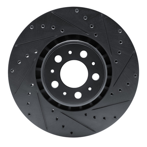 R1 03-09 Volvo XC90 Front Right Drilled & Slotted Black Brake Rotor