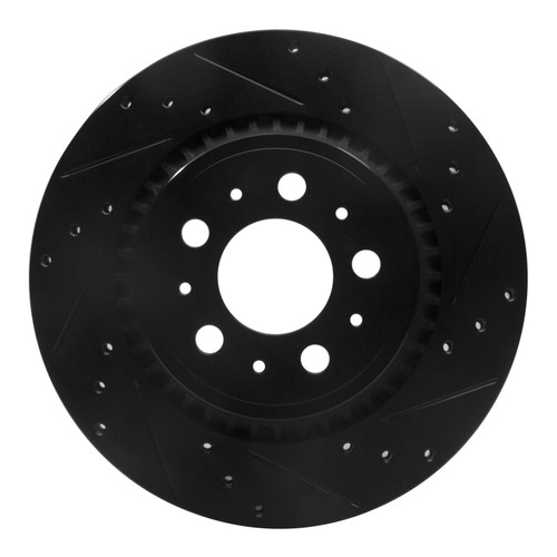 R1 03-14 Volvo XC90 Rear Right Drilled & Slotted Black Brake Rotor