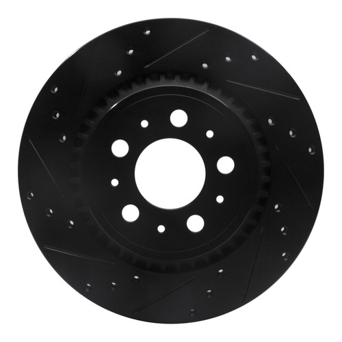 R1 03-14 Volvo XC90 Rear Left Drilled & Slotted Black Brake Rotor