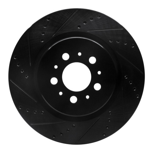 R1 04-07 Volvo V70 Rear Left Drilled & Slotted Black Brake Rotor
