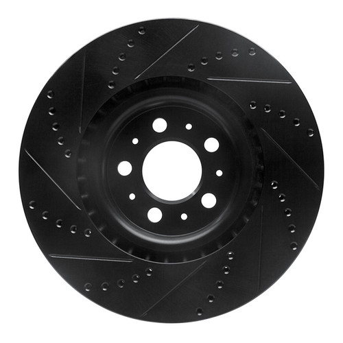 R1 04-07 Volvo V70 Front Right Drilled & Slotted Black Brake Rotor