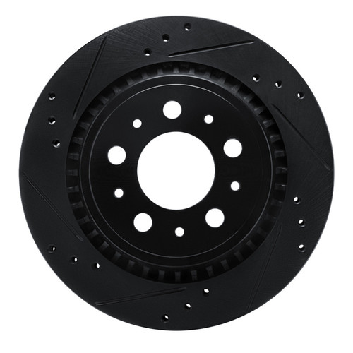 R1 00-00 Volvo V70 Rear Left Drilled & Slotted Black Brake Rotor