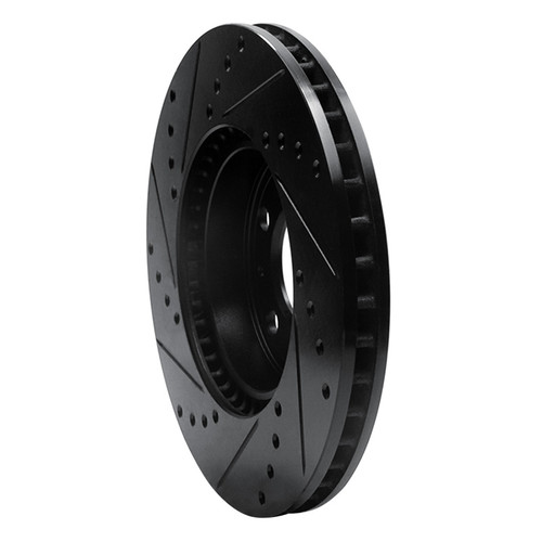 R1 95-04 Volvo S90 Front Right Drilled & Slotted Black Brake Rotor