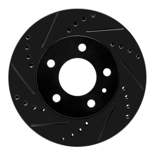 R1 82-90 Volvo 760 Series Front Left Drilled & Slotted Black Brake Rotor