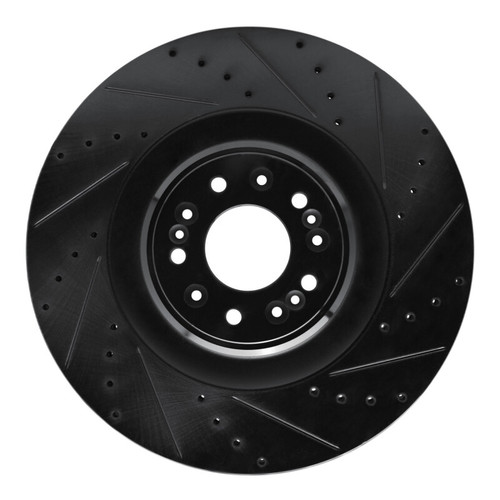 R1 17-22 Genesis G90 Front Right Drilled & Slotted Black Brake Rotor