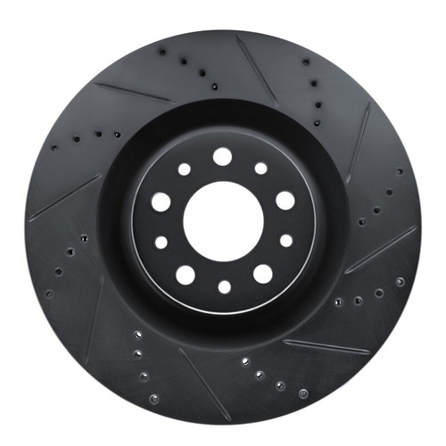 R1 14-19 Fiat 500L Front Right Drilled & Slotted Black Brake Rotor