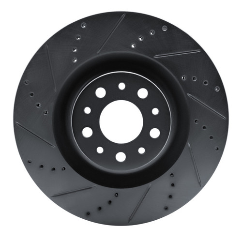 R1 14-19 Fiat 500L Front Left Drilled & Slotted Black Brake Rotor